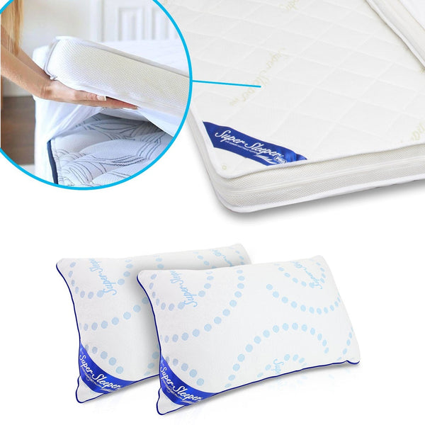 Super Sleeper Pro Mattress Topper - Make Your Mattress Feel Brand New + FREE Pillows