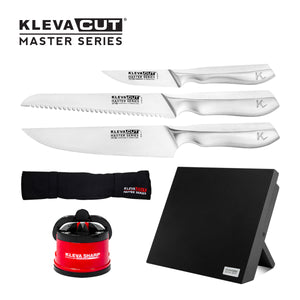 KlevaCut® Master Series 3pc Premium Kitchen Knife Set with FREE Sharpener & Block