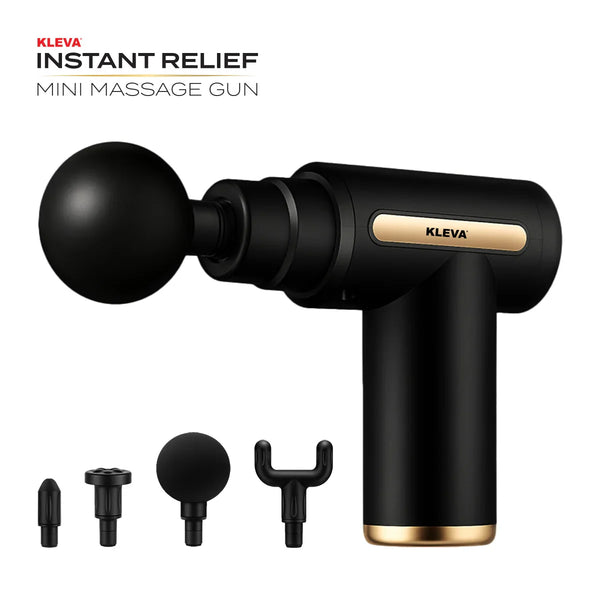 Mini cordless massage gun with four interchangeable heads for deep tissue muscle recovery