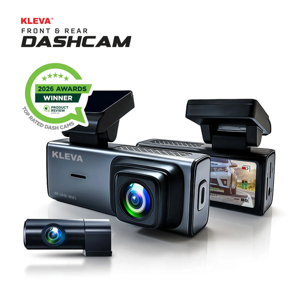Kleva front and rear dashcam 4K UHD dual camera system with award winning car dash camera design
