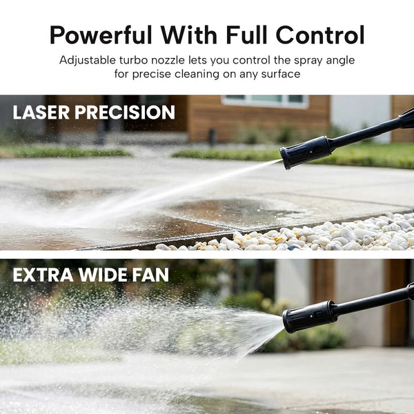 adjustable pressure washer nozzle with laser precision and wide fan spray for surface cleaning