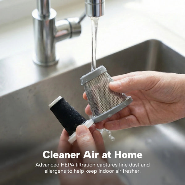 Washable HEPA filter for cordless vacuum capturing fine dust and allergens