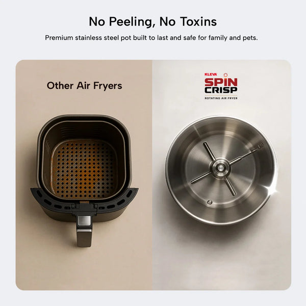 Stainless steel rotating air fryer vs traditional basket air fryer with no peeling or toxic coating