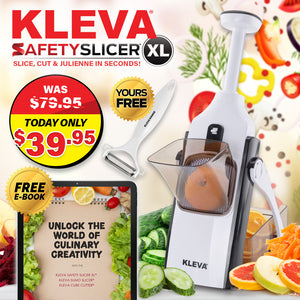 Kleva Safety Slicer™️ One-Push XL Vegetable Slicer + BONUS Peeler + Cooking E-Book