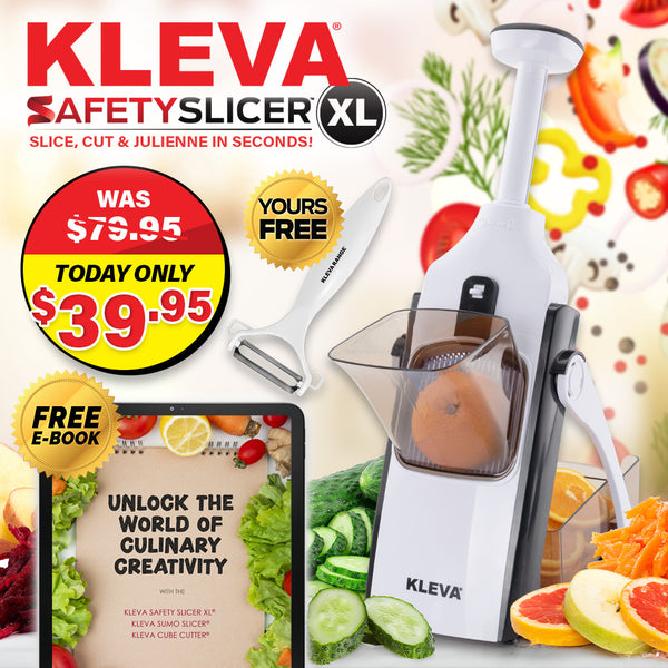 Kleva Safety Slicer™️ One-Push XL Vegetable Slicer + BONUS Peeler + Cooking E-Book