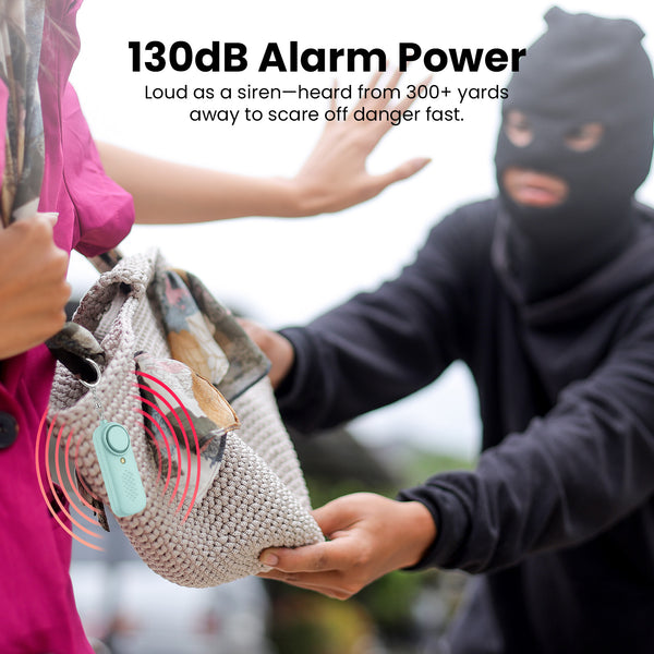 Personal alarm scaring off attacker with 130dB sound