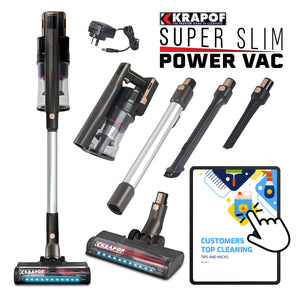 KRAPOF® Super Slim Power Vac Cordless Stick Vacuum + Extra FREE Second Battery