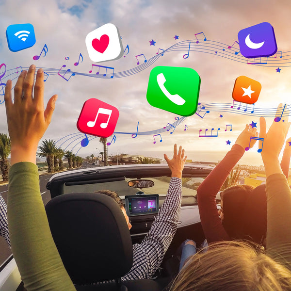 Kleva Smartplay Apple CarPlay display streaming music navigation calls and apps during a road trip