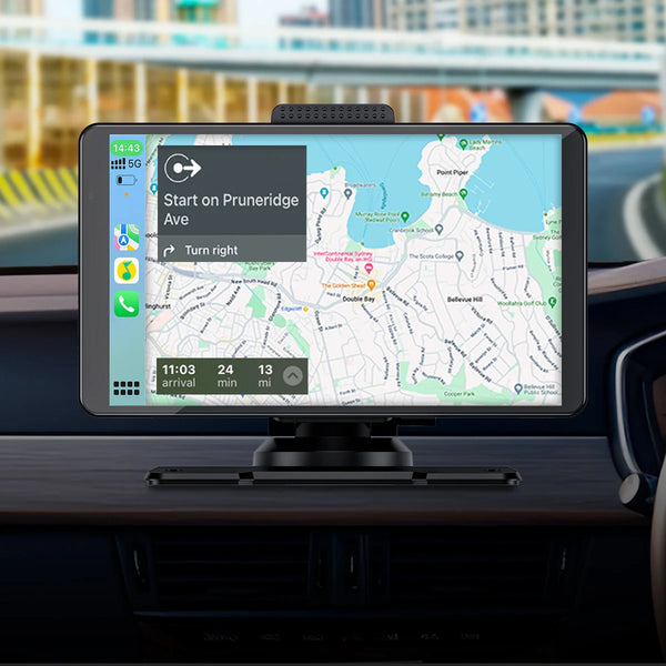 SmartPlay car display showing GPS navigation map on dashboard touchscreen