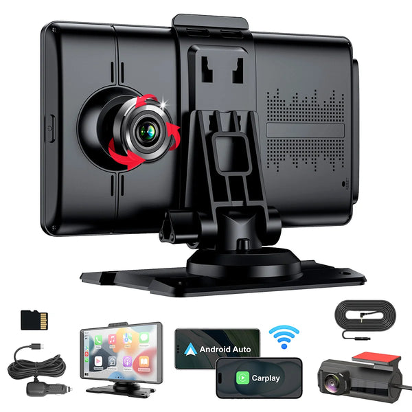 Rear view of Kleva SmartPlay dashboard display with rotating camera and included accessories