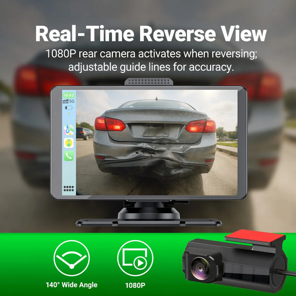Car reverse camera view with 1080P parking assistance and adjustable guide lines