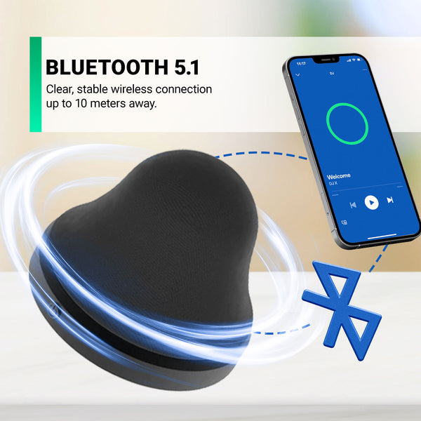 The Kleva Range SnapBeats Magsafe Portable Wireless Bluetooth Speaker is shown in black with blue motion lines, beside a smartphone and a Bluetooth symbol, featuring Bluetooth 5.1 and a 10-meter wireless range.