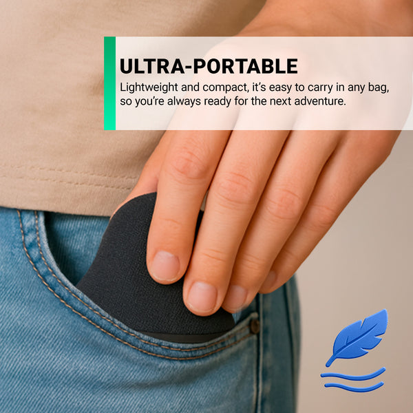 A hand holding a Kleva SnapBeats Magsafe Portable Wireless Bluetooth Speaker by Kleva Range in a pocket.