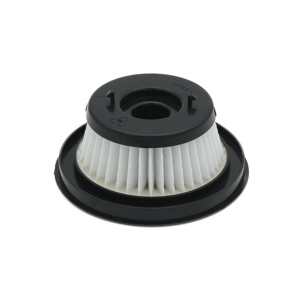 The Extra Filter for KRAPOF® Pocket Power Vac by Kleva Range is a cylindrical pleated air filter with black plastic top and bottom casing, designed for exceptional dust capture, shown angled on a white background.