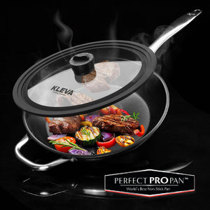 Perfect Pro Pan Premium Non-Stick 26cm Frying Pan + FREE Universal Glass Lid with Built In Timer