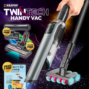 KRAPOF® TwinTech Handy Vac Cordless 2-in-1 Ultra Slim Handheld Stick Vacuum