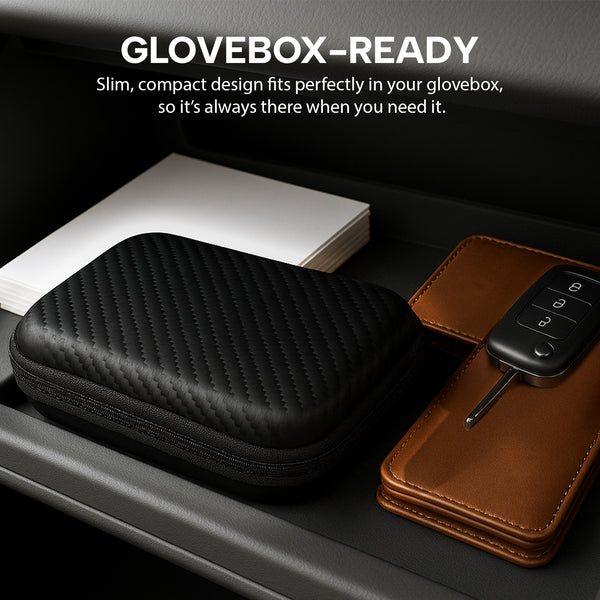 Compact design fits perfectly in your glove box.