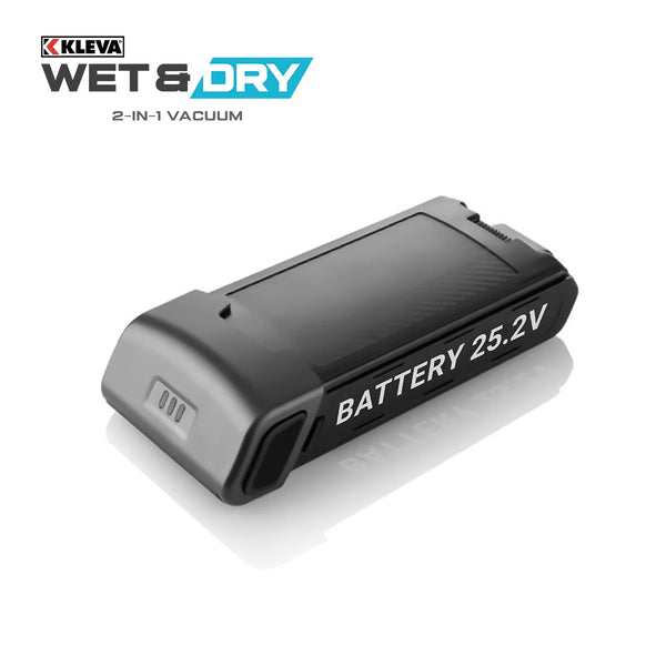 Rectangular black Power Pack Battery For KLEVA® Wet & Dry 2-in-1 Vacuum by Kleva Range, textured top labeled "BATTERY 25.2V" in white, with indicator display and vents—perfect for your cordless vacuum or smart mop floor cleaner.