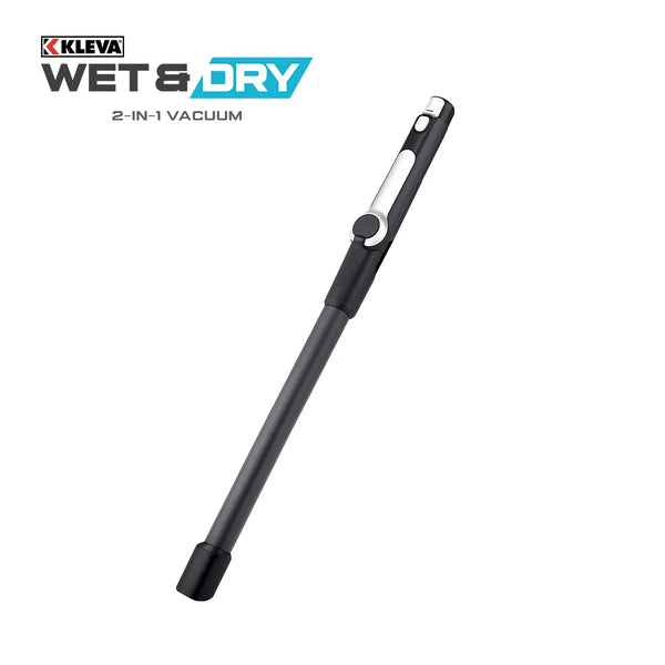 A black, elongated Flexible Rep Pole For KLEVA® Wet & Dry 2-in-1 Vacuum by Kleva Range is displayed against a white background, with the product logo and name in the upper left corner. This versatile accessory also fits other models such as the KRAPOF Wet & Dry Vacuum, making it an ideal replacement part for keeping your Smart Mop Floor Cleaner in top condition.
