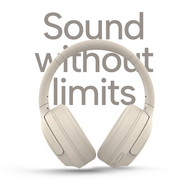 Beige headphones with 'Sound without limits' text on a white background