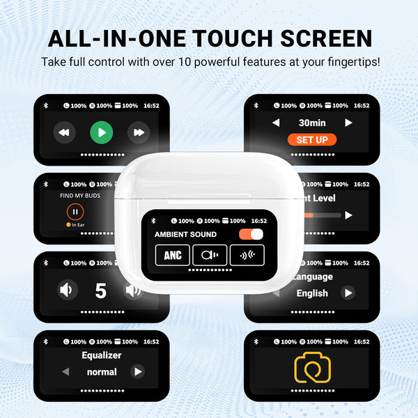 Kleva True Wireless Noise Cancelling AudioPods Pro with Touch Screen & Charging Case