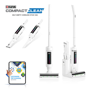 Kleva cordless stick vacuum with self-empty charging dock and handheld attachments