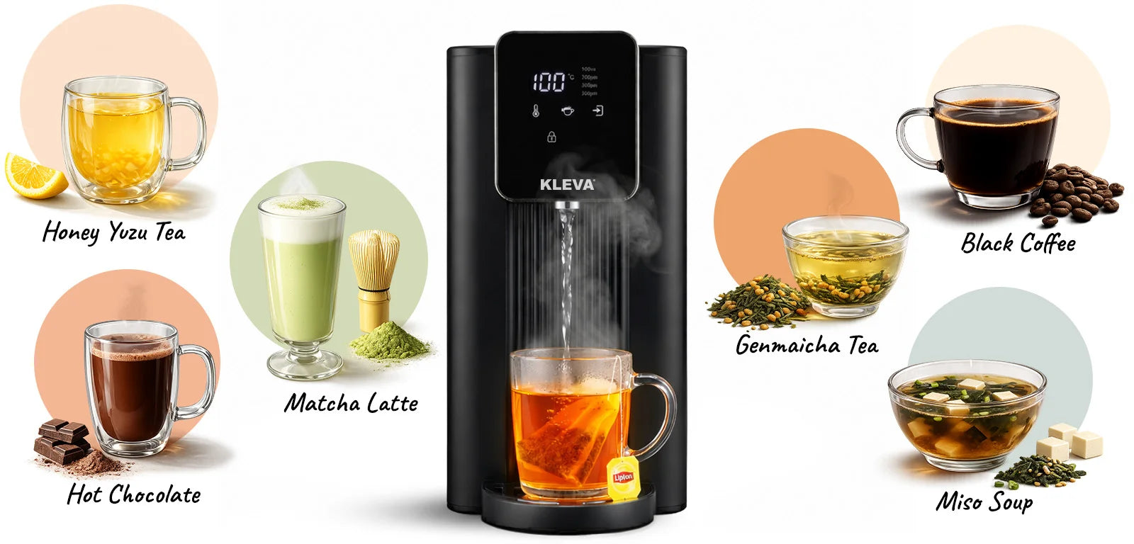 Multi-use instant hot water dispenser preparing tea coffee matcha hot chocolate and soup quickly