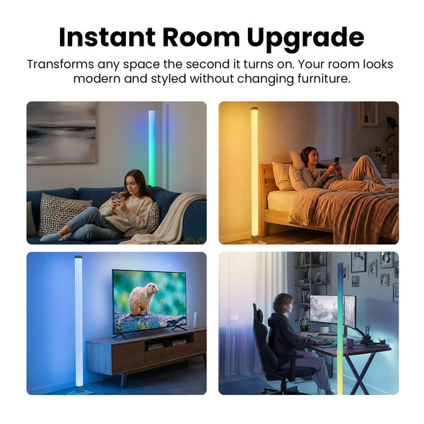 Kleva LED Mood Lamp modern corner floor light transforming living room, bedroom and gaming setup