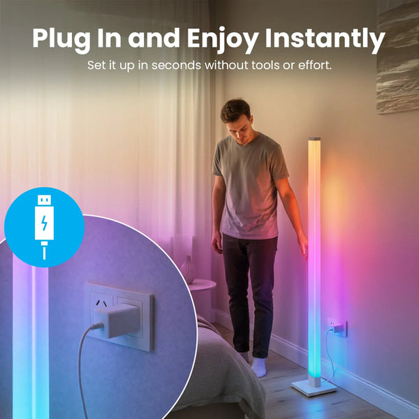 Kleva LED Mood Lamp plug in colour changing corner light with simple wall power setup