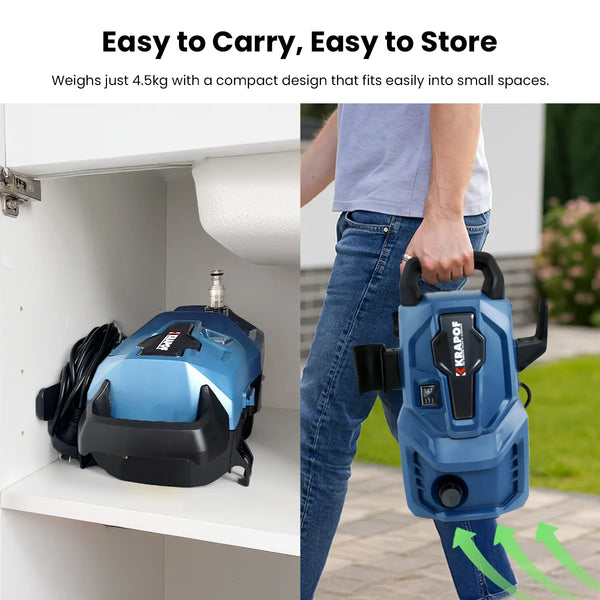 Portable pressure washer compact design easy to carry and store in small spaces lightweight cleaning machine