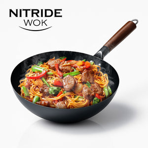 Nitride wok with stir-fry noodles and beef
