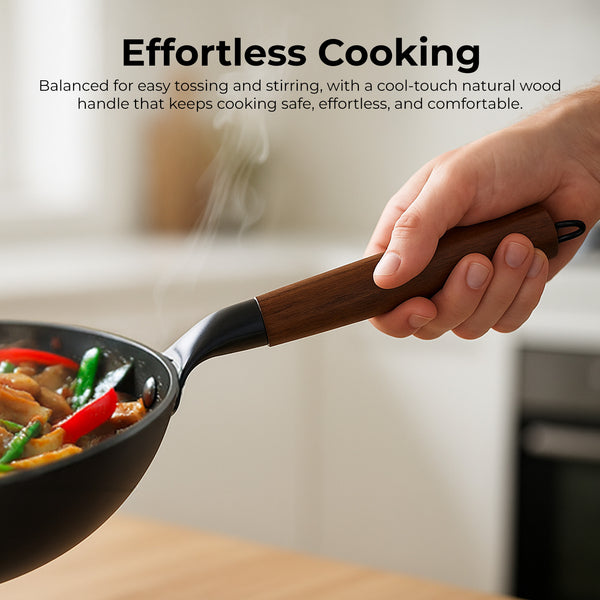 Easy-grip wooden handle for effortless cooking