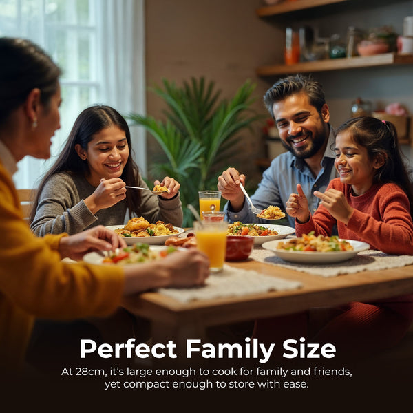 Family enjoying meals cooked in wok