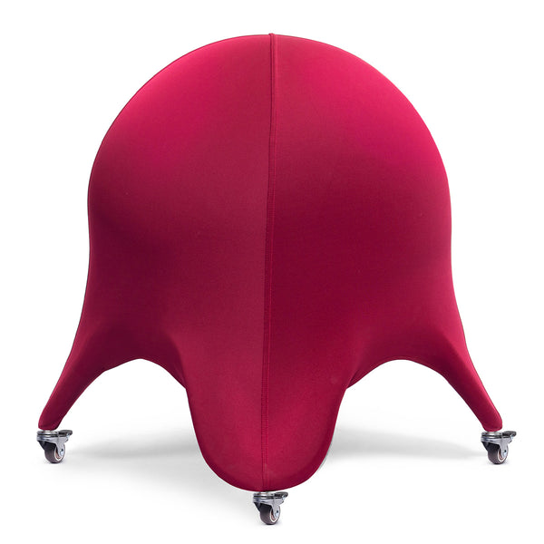 The KLEVA® Posture Chair by Kleva Range, shown in red with a dome shape and four caster-tipped legs, features a smooth fabric cover stretched over an ergonomic design for active sitting, promoting better posture, core strength, and back support.