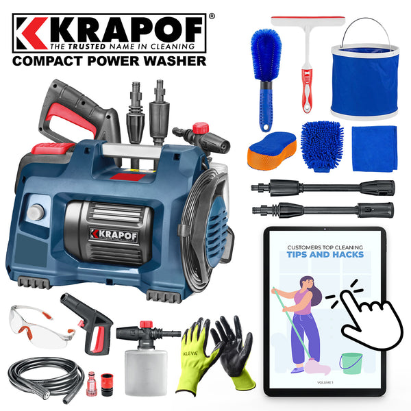 KRAPOF® Compact Electric Pressure Washer + Car Cleaning 6pc Kit + FREE E-Book