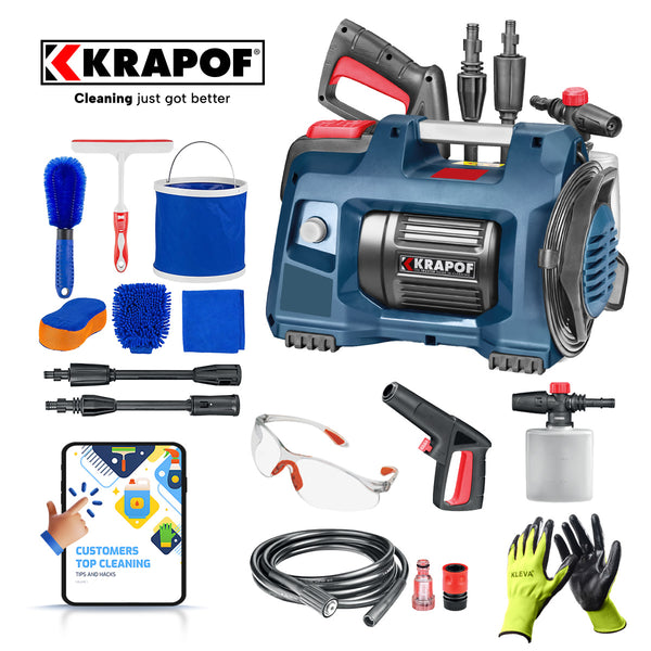 KRAPOF® Compact Electric Pressure Washer + Car Cleaning 6pc Kit + FREE E-Book