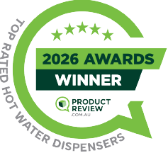 2026 Awards Winner badge for hot water dispensers with green and white design.