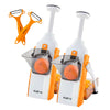 Two Kleva Range Safety Slicer™️ One-Push XL Vegetable Slicers, each with an orange carrot, are shown side by side. The Buy 1 Get 1 FREE offer also includes two bonus orange peelers with white blades and a cooking e-book.