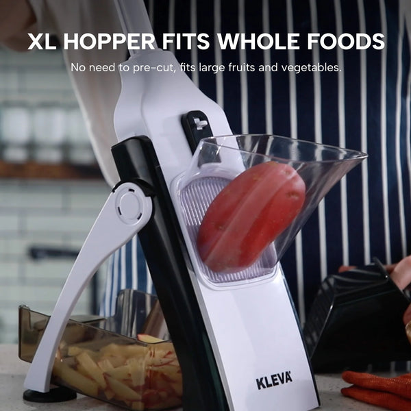 Whole Potato fitting into XL hopper of Kleva Safety Slicer XL