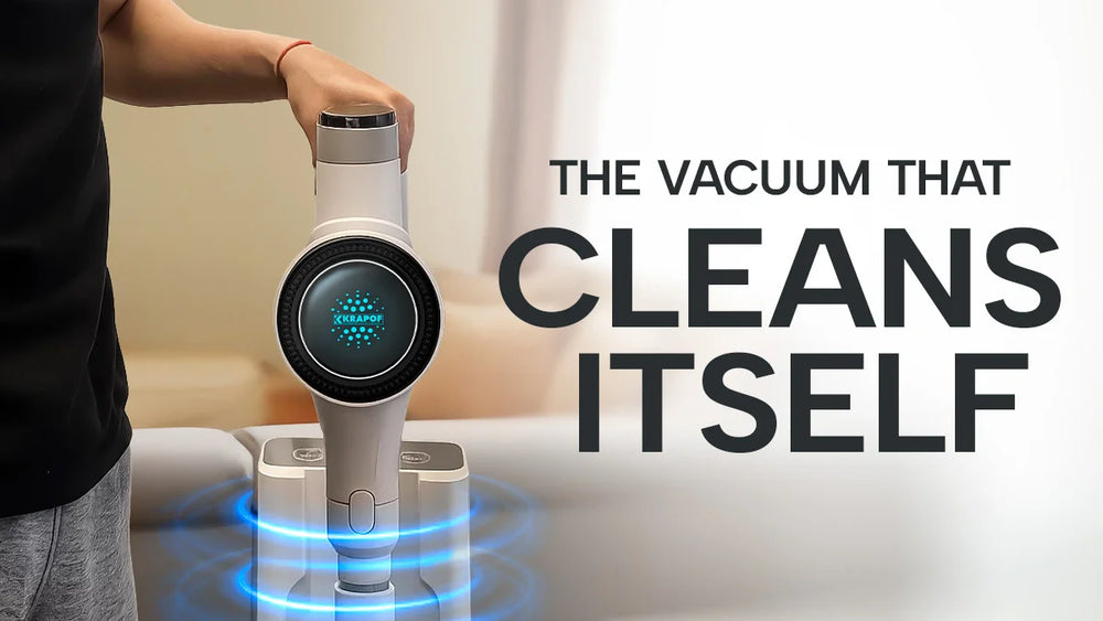 Self-empty cordless vacuum cleaner docking into automatic charging and self-cleaning base station for hands-free maintenance