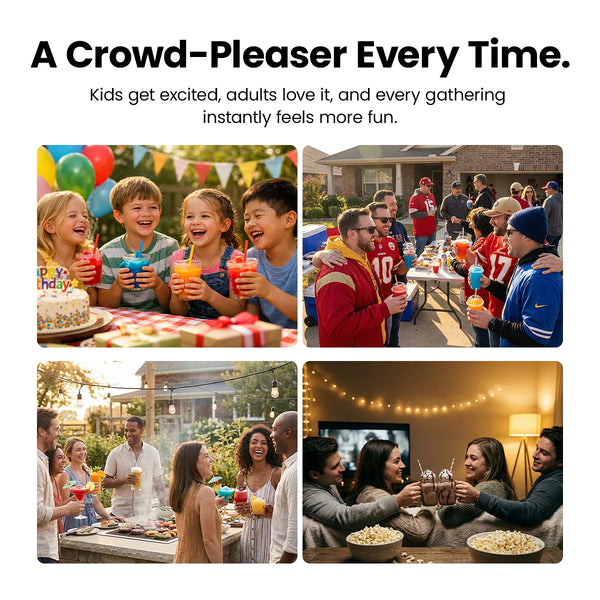 Kids and adults enjoying slush drinks at parties and gatherings