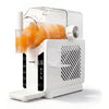 White Kleva slush machine dispensing an orange frozen drink into a clear cup.