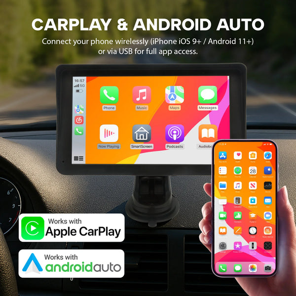 Kleva Smartplay wireless Apple CarPlay and Android Auto dashboard display connected to smartphone