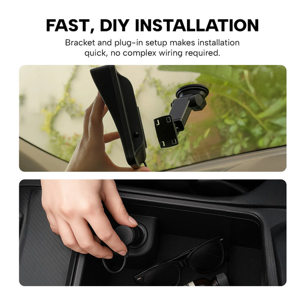Kleva Smartplay portable car touchscreen with quick DIY installation using suction mount and 12V power