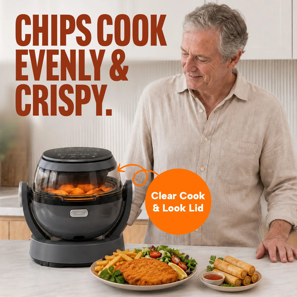 KLEVA® Spin Crisp IQ Rotating Digital Air Fryer 6L - One Touch Auto Shaking