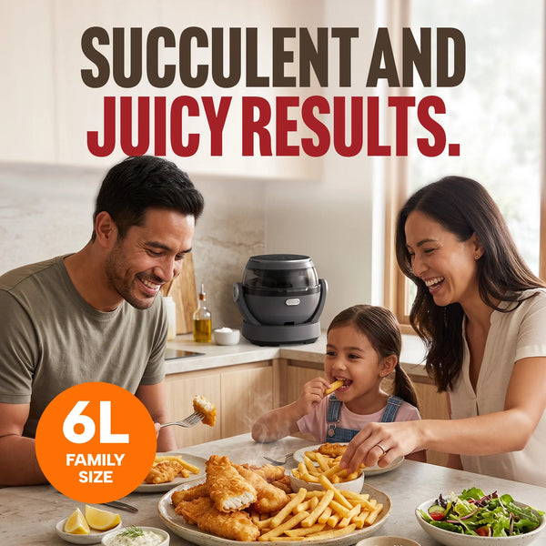 KLEVA® Spin Crisp IQ Rotating Digital Air Fryer 6L - One Touch Auto Shaking