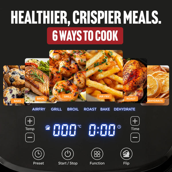 KLEVA® Spin Crisp IQ Rotating Digital Air Fryer 6L - One Touch Auto Shaking