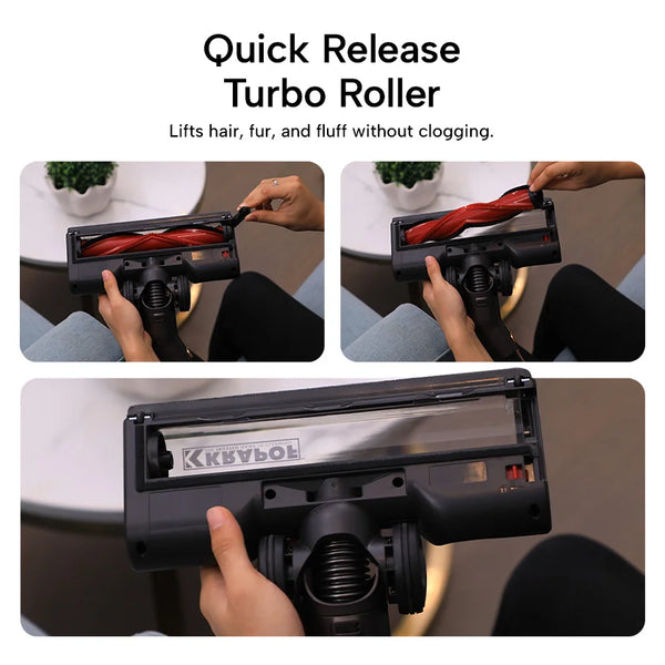 Slim Vac cordless vacuum turbo roller brush quick release design for easy cleaning and hair removal