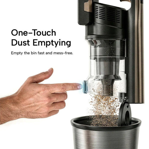 Slim Vac cordless vacuum one touch dustbin emptying system for mess free disposal