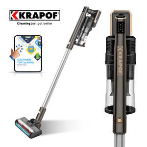 A Kleva Range KRAPOF® Super Slim Power Vac Cordless Stick Vacuum + Extra FREE Second Battery is featured, highlighting its branding, a close-up of the vacuum’s controls, and an award graphic reading “Customers Top Cleaning Tips and Hacks.” This ultra-lightweight vacuum boasts a sleek, modern design and powerful suction for effortless cleaning.